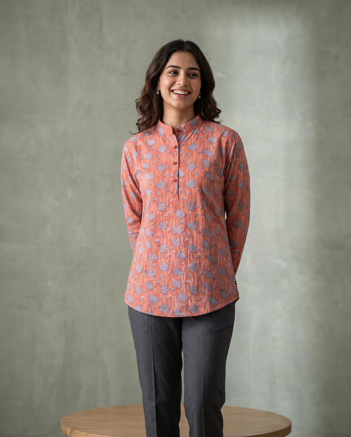 Blue Lotus - Handblock Print - Adults Pure Cotton Short Kurta