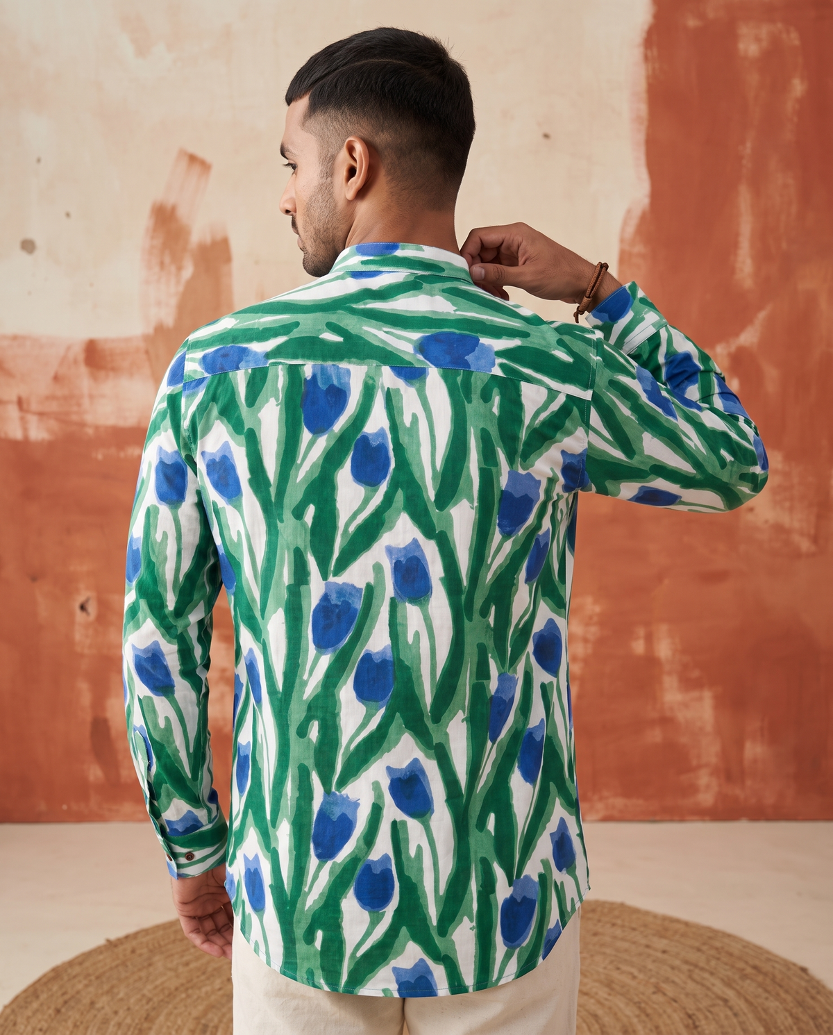 Blue Tulips - Handblock Print - Adults Pure Cotton Short Kurta