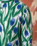Blue Tulips - Handblock Print - Adults Pure Cotton Short Kurta
