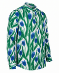 Blue Tulips - Handblock Print - Mens Pure Cotton Short Kurta