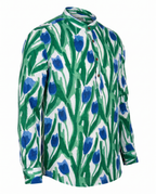 Blue Tulips - Handblock Print - Mens Pure Cotton Short Kurta
