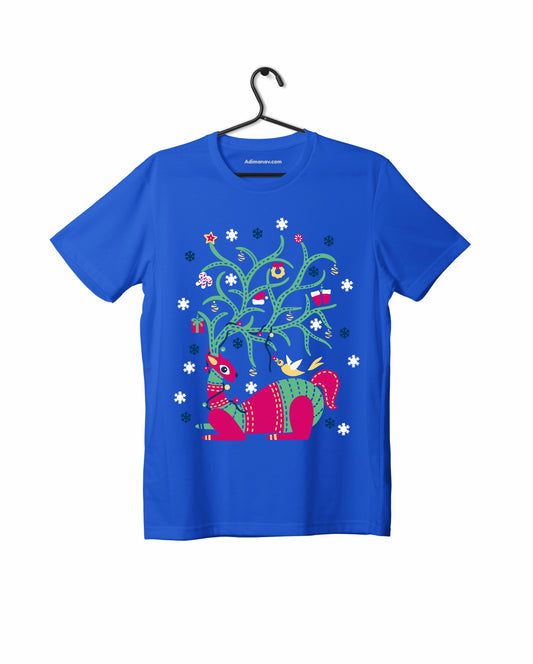 Christmas Reindeer – Royal Blue - Unisex Kids T-shirt