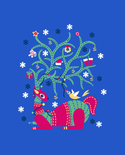 Christmas Reindeer – Royal Blue - Unisex Kids T-shirt