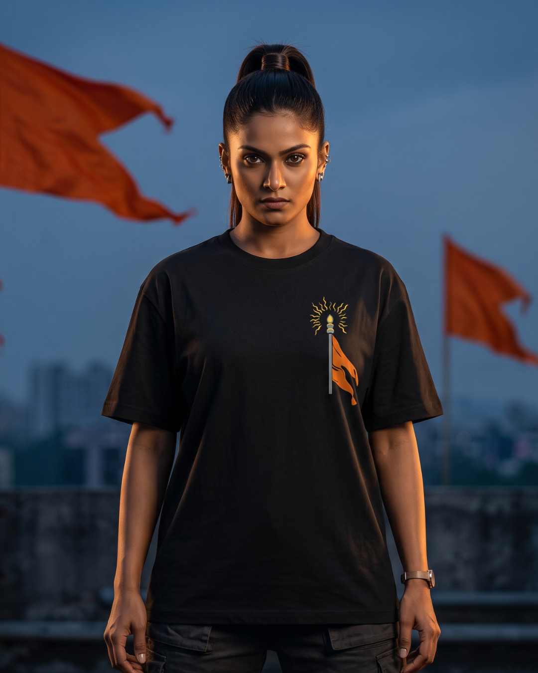 Dhwajdhari - Black - Unisex Oversized Adults T-Shirt