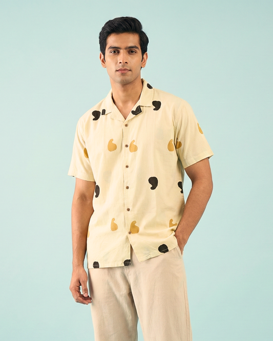 Earthy Comma – Handblock Print – Unisex Pure Cotton Cuban Collar Shirt