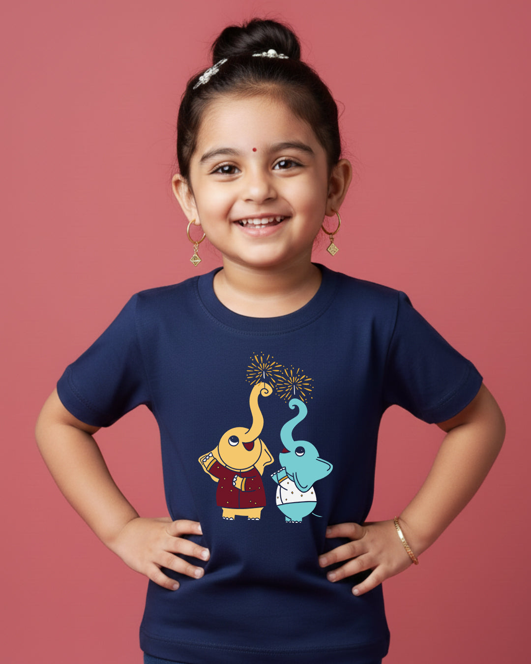 Elephants Diwali - Navy Blue - Unisex Kids T-shirt