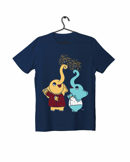 Elephants Diwali - Navy Blue - Unisex Kids T-shirt