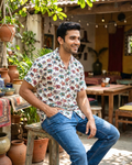 Elephant Shower Pastel - Sanganeri Print - Unisex Pure Cotton Cuban Collar Shirt