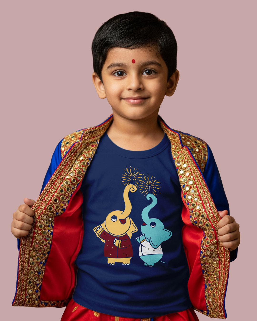 Elephants Diwali - Navy Blue - Unisex Kids T-shirt