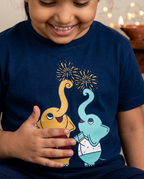 Elephants Diwali - Navy Blue - Unisex Kids T-shirt