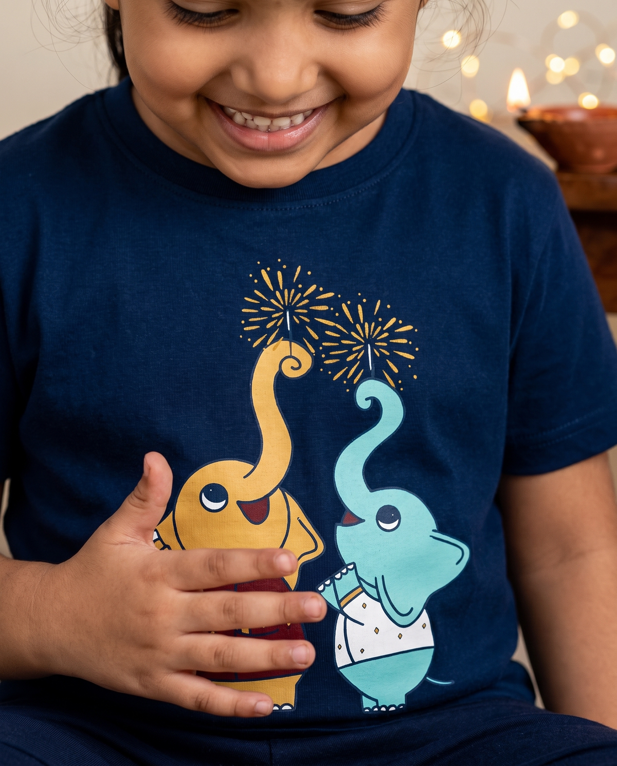Elephants Diwali - Navy Blue - Unisex Kids T-shirt