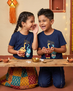 Elephants Diwali - Navy Blue - Unisex Kids T-shirt