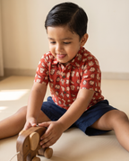 Elephants Terracotta - Kids Pure Cotton Printed Shirt