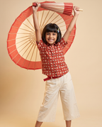 Elephants Terracotta - Kids Pure Cotton Printed Shirt
