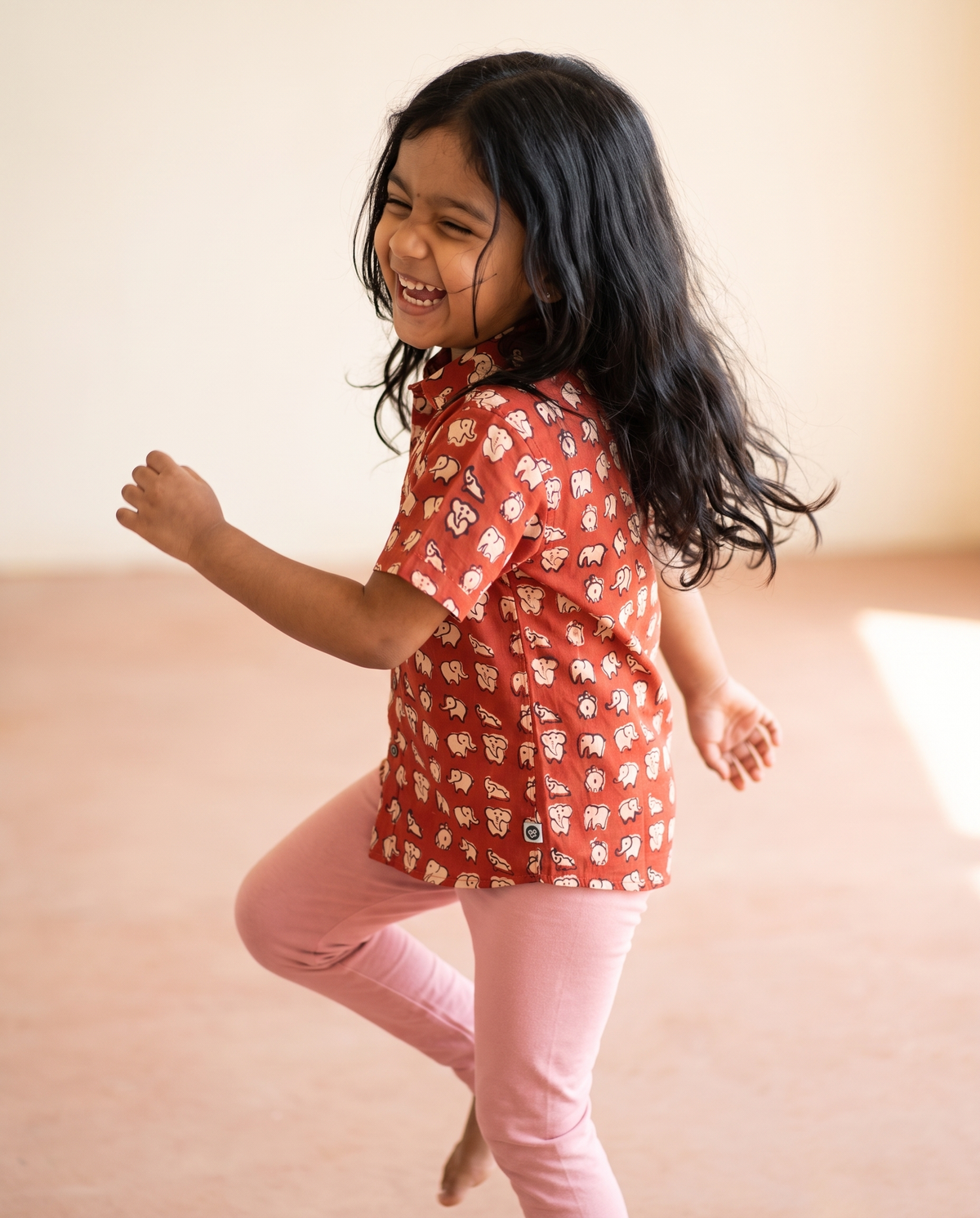 Elephants Terracotta - Kids Pure Cotton Printed Shirt