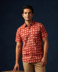 Elephants Terracotta - Handblock Print - Men’s Pure Cotton Regular Shirt