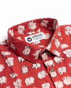 Elephants Terracotta - Handblock Print - Men’s Pure Cotton Regular Shirt