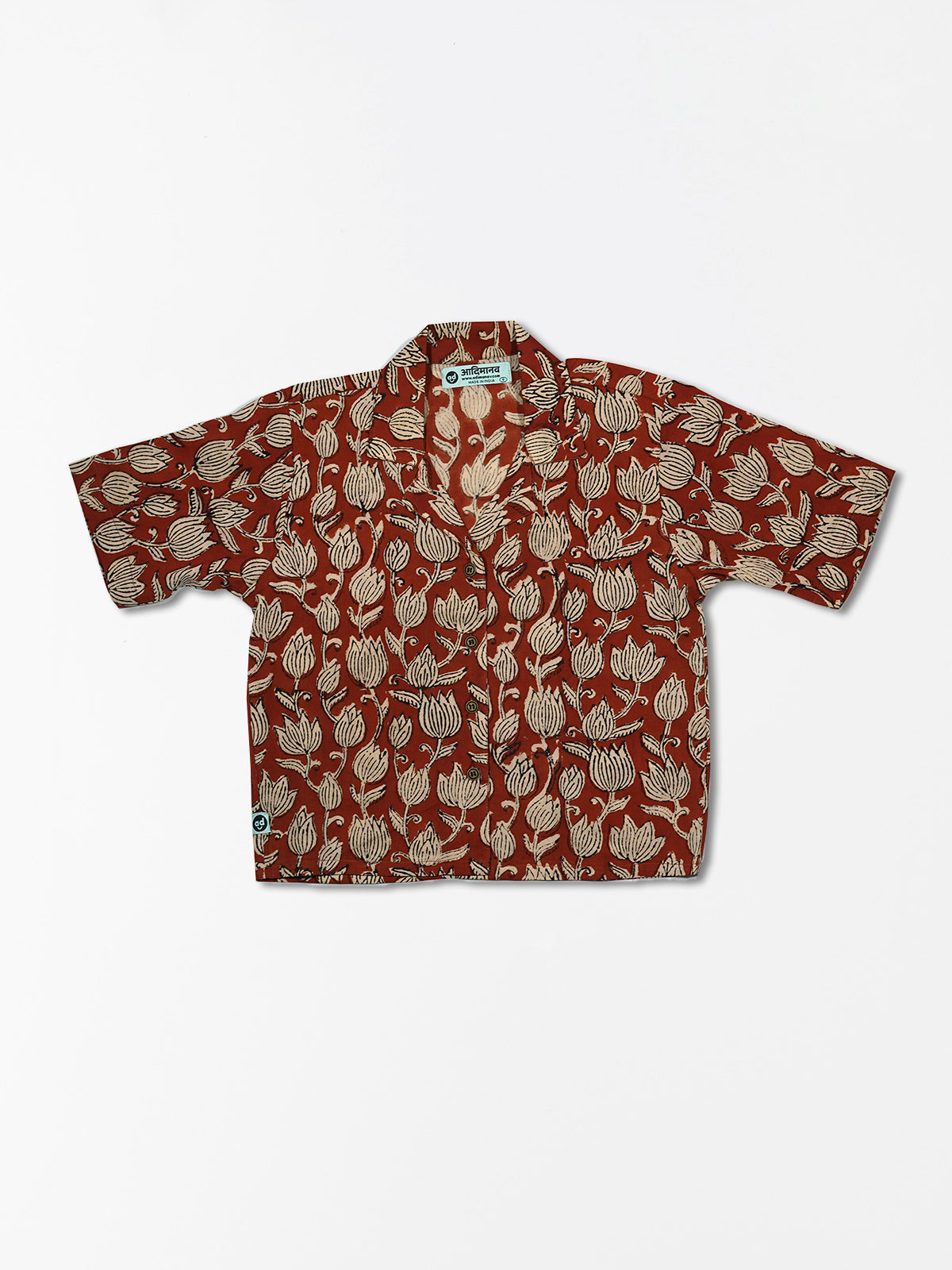 Lotus Buds - Handblock Print - Women’s Pure Cotton Crop Shirt