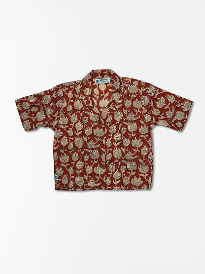 Lotus Buds - Handblock Print - Women’s Pure Cotton Crop Shirt