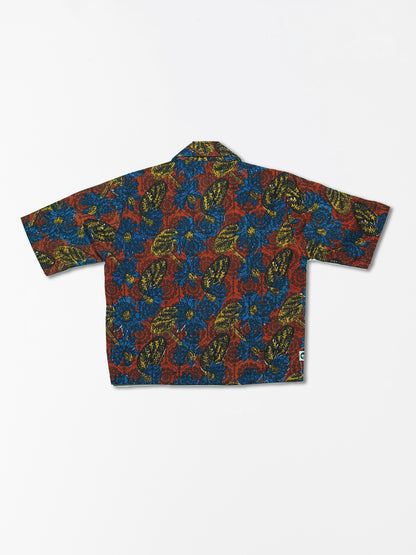 Floral Dark - Handblock Print - Women’s Pure Cotton Crop Shirt