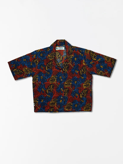 Floral Dark - Handblock Print - Women’s Pure Cotton Crop Shirt