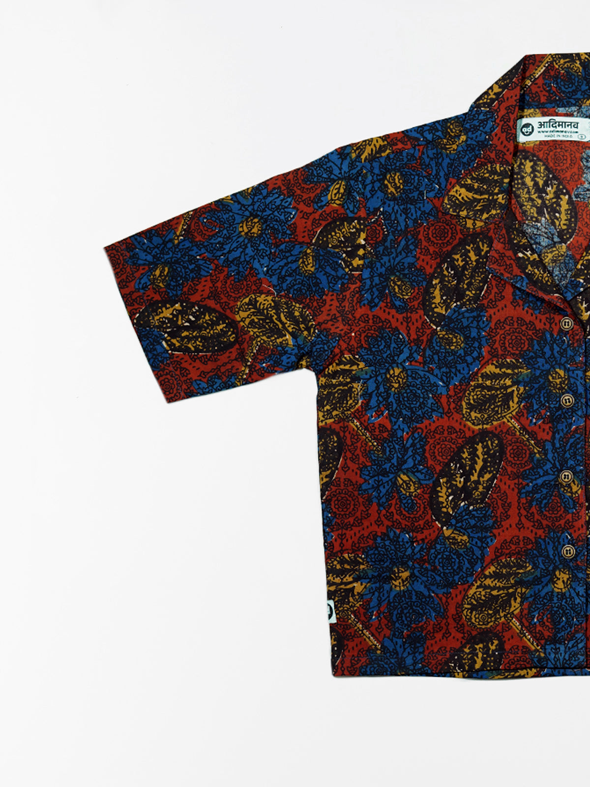 Floral Dark - Handblock Print - Women’s Pure Cotton Crop Shirt