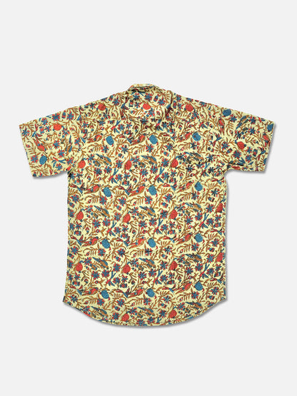 Floral Kalamkari - Handblock Print - Men’s Pure Cotton Regular Shirt