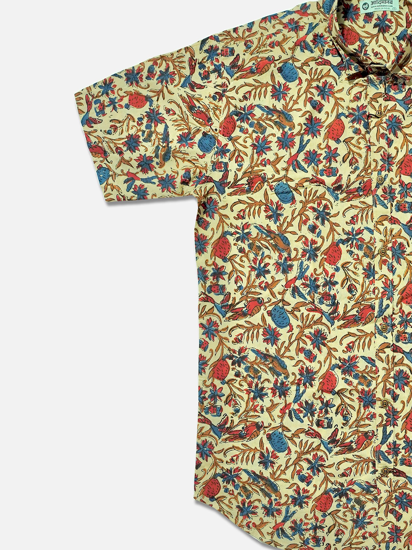 Floral Kalamkari - Handblock Print - Men’s Pure Cotton Regular Shirt