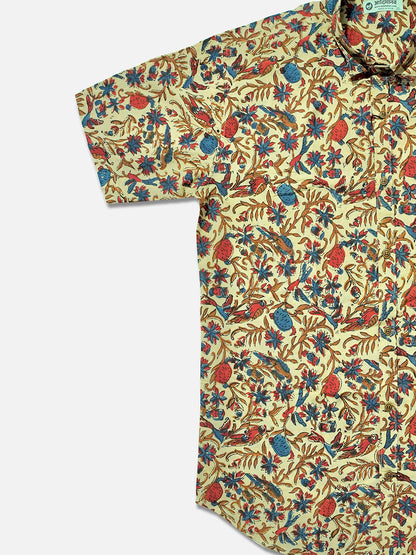Floral Kalamkari - Handblock Print - Men’s Pure Cotton Regular Shirt