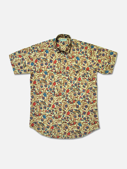 Floral Kalamkari - Handblock Print - Men’s Pure Cotton Regular Shirt