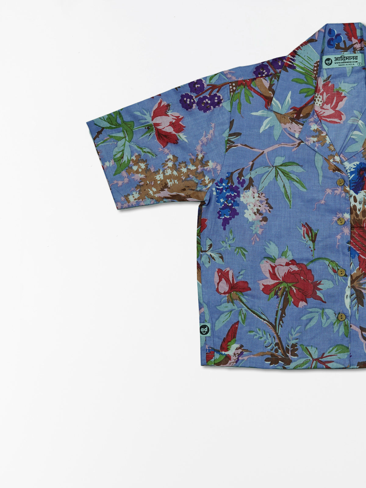 Floral Purple - Sanganeri Print – Women’s Pure Cotton Crop Shirt