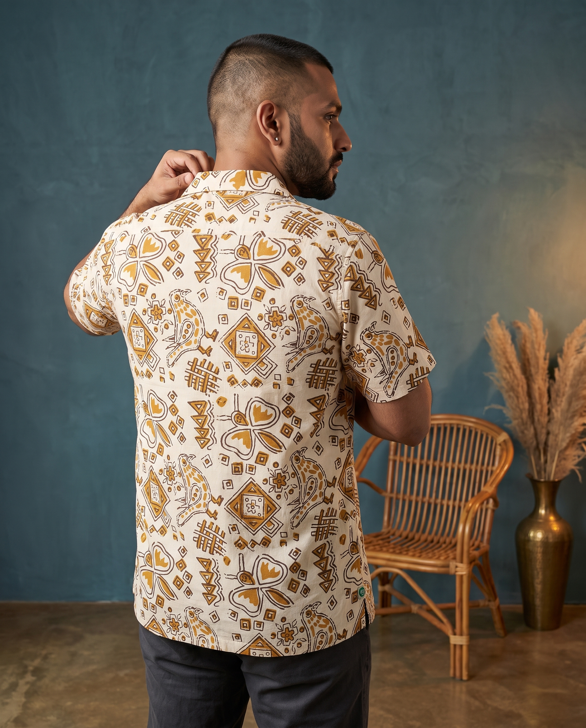 The Folk Bird - Handblock Print - Unisex Pure Cotton Cuban Collar Shirt