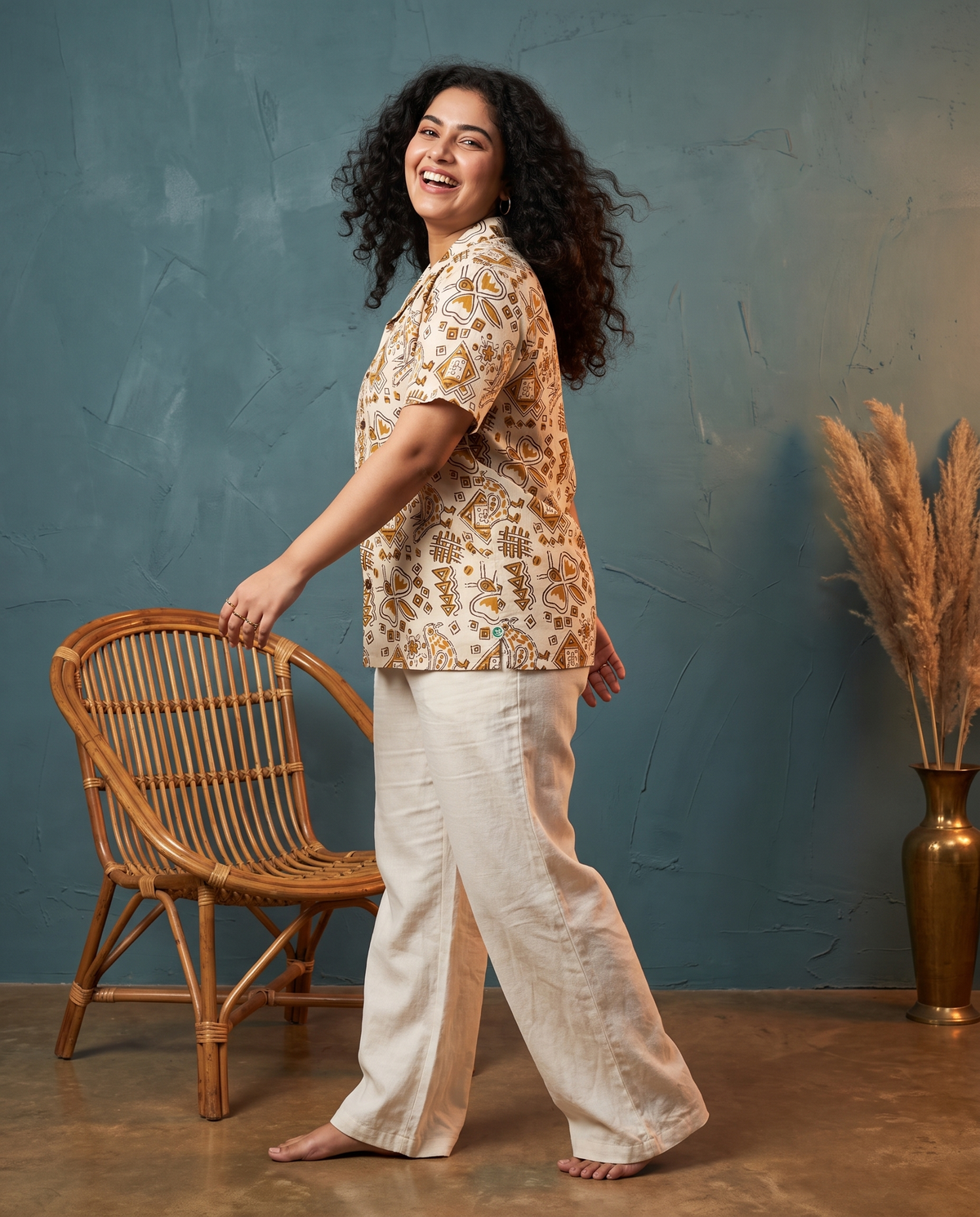 The Folk Bird - Handblock Print - Unisex Pure Cotton Cuban Collar Shirt