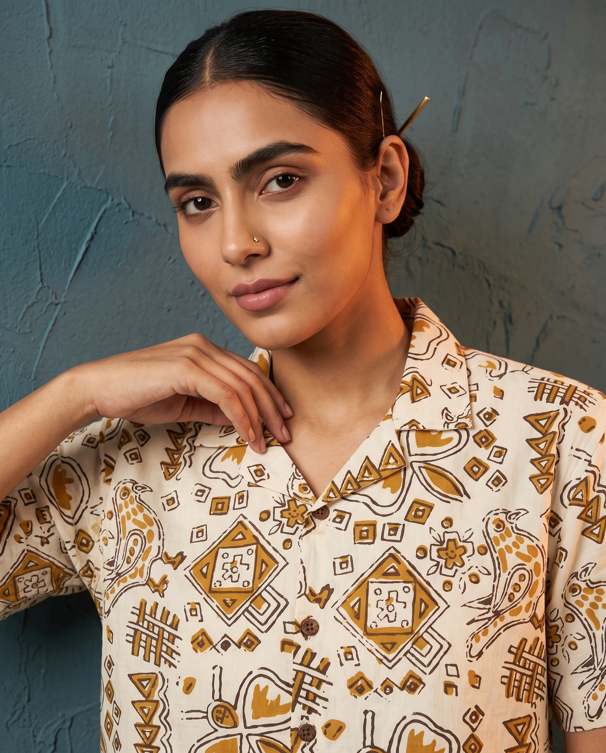 The Folk Bird - Handblock Print - Unisex Pure Cotton Cuban Collar Shirt