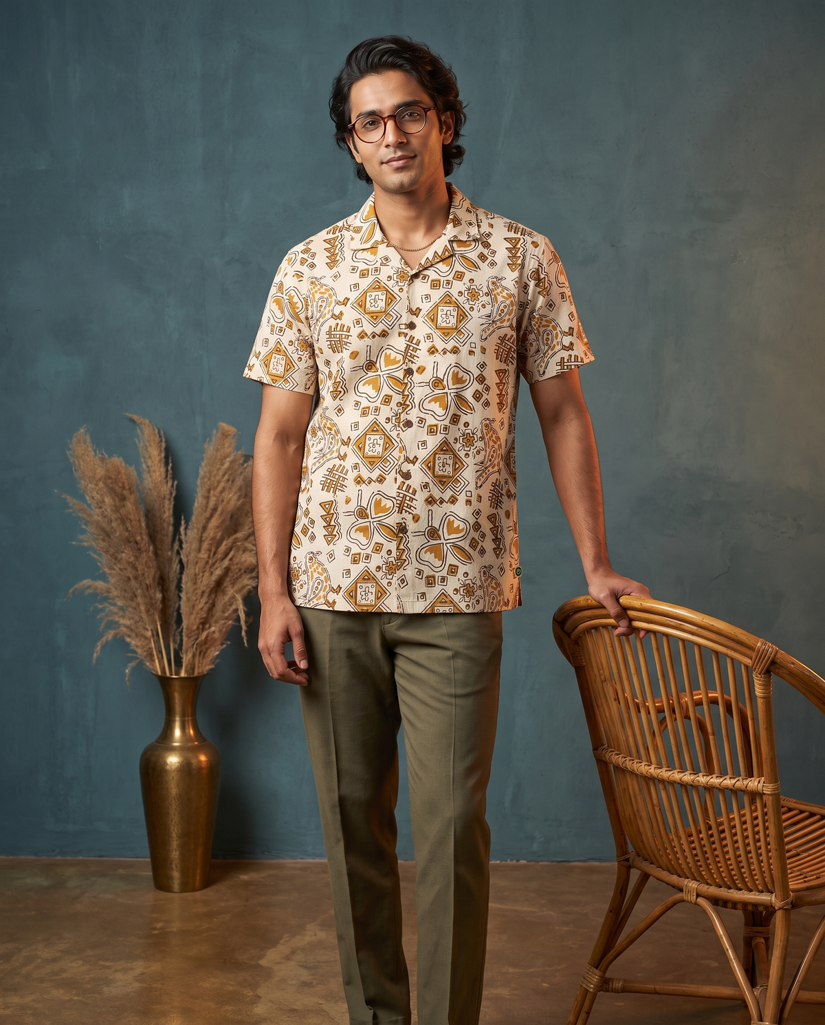 The Folk Bird - Handblock Print - Unisex Pure Cotton Cuban Collar Shirt