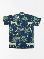 Jungle Blue - Sanganeri Print - Unisex Pure Cotton Cuban Collar Shirt