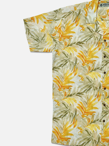 Golden Palms - Sanganeri Print - Unisex Pure Cotton Cuban Collar Shirt