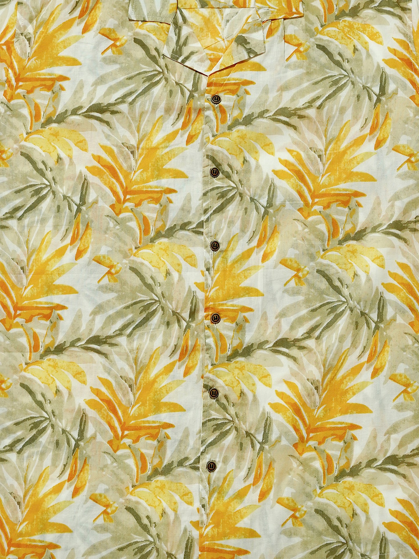 Golden Palms - Sanganeri Print - Unisex Pure Cotton Cuban Collar Shirt