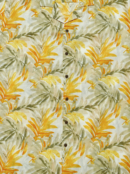 Golden Palms - Sanganeri Print - Unisex Pure Cotton Cuban Collar Shirt