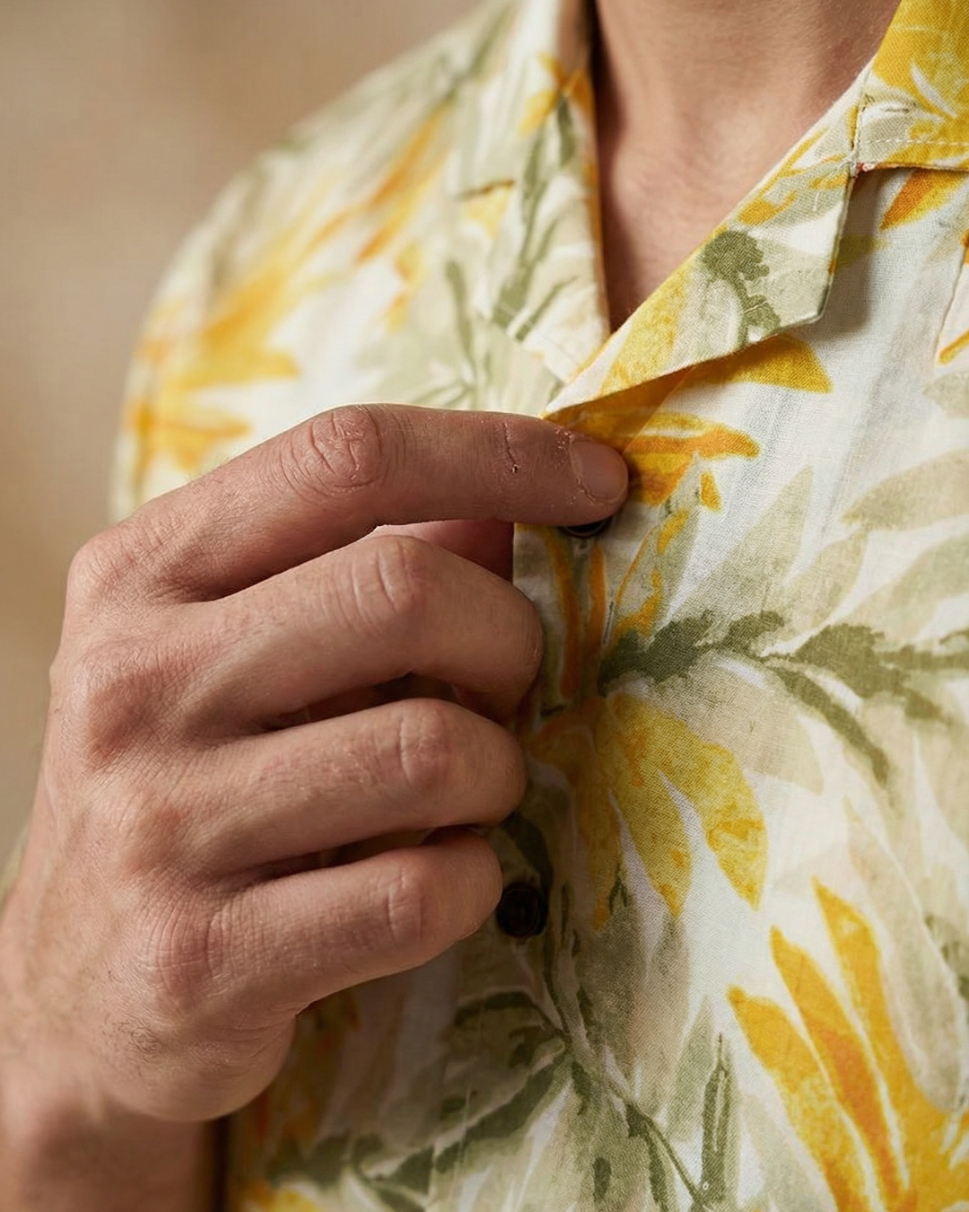 Golden Palms - Sanganeri Print - Unisex Pure Cotton Cuban Collar Shirt