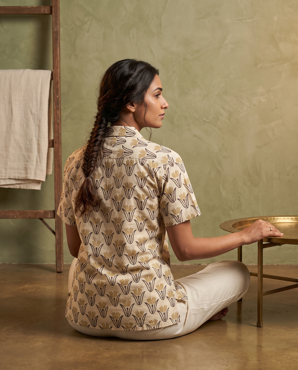 Golden Tulips - Handblock Print - Unisex Pure Cotton Cuban Collar Shirt