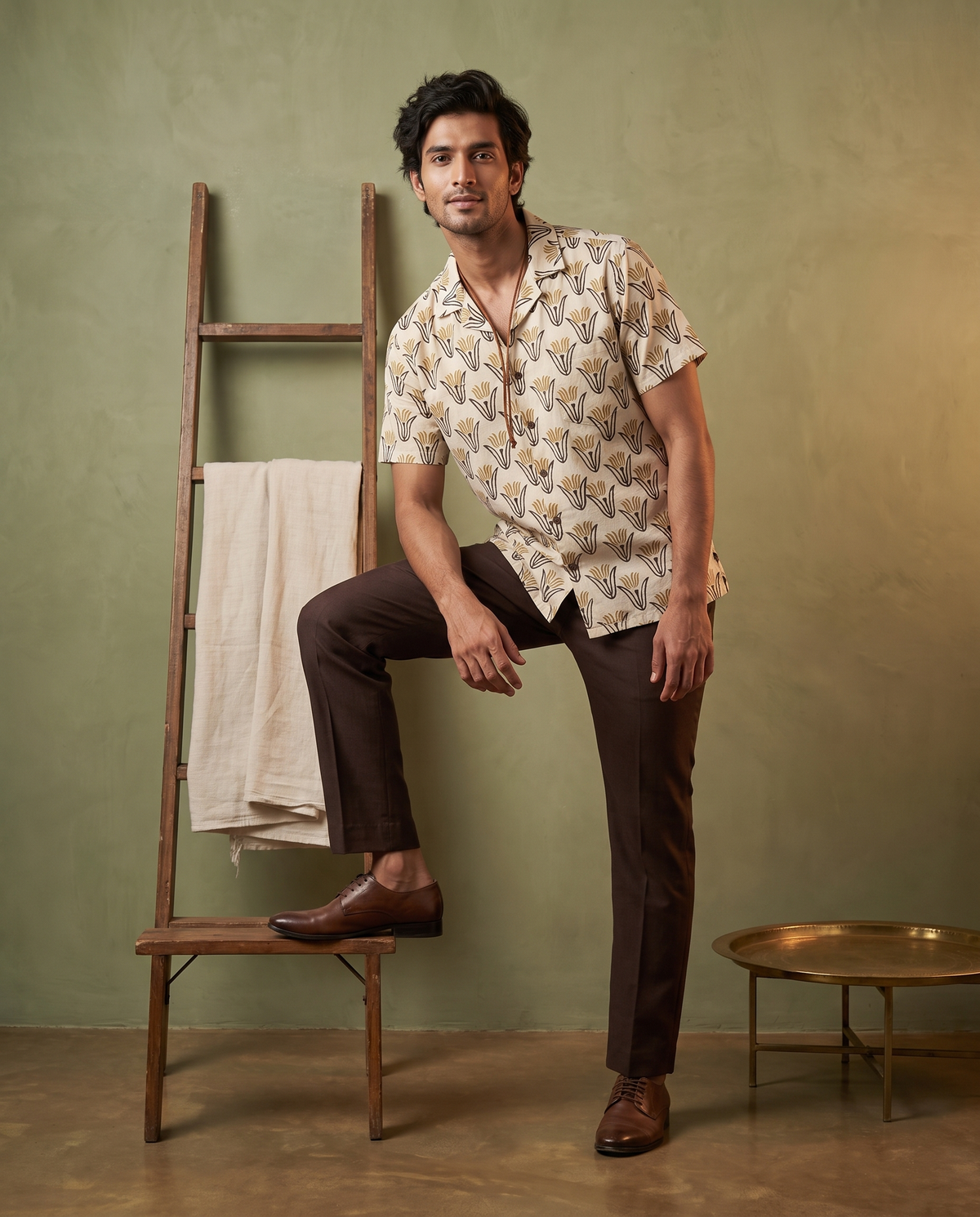 Golden Tulips - Handblock Print - Unisex Pure Cotton Cuban Collar Shirt