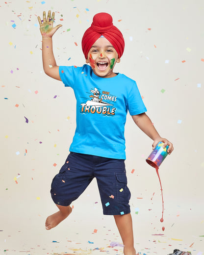 Here Comes Trouble - Light Blue - Kids Unisex T-shirts