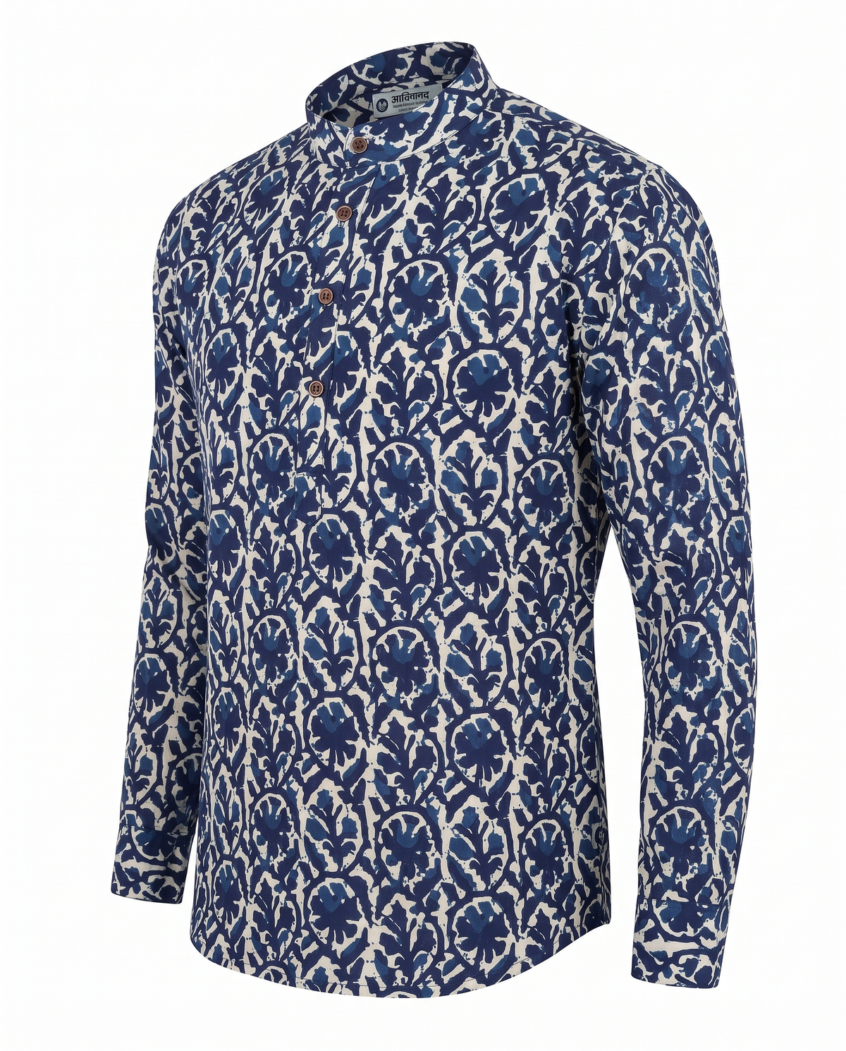 Indigo Anar - Handblock Print - Mens Pure Cotton Short Kurta