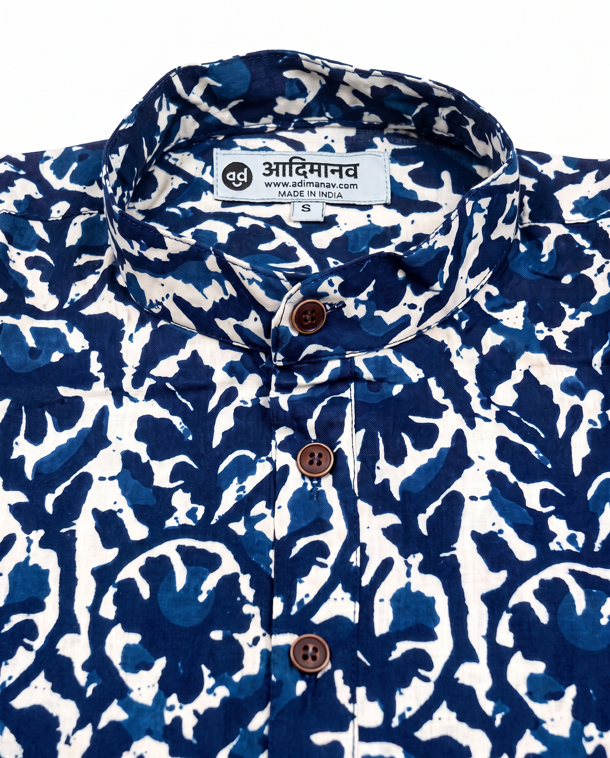 Indigo Anar - Handblock Print - Mens Pure Cotton Short Kurta