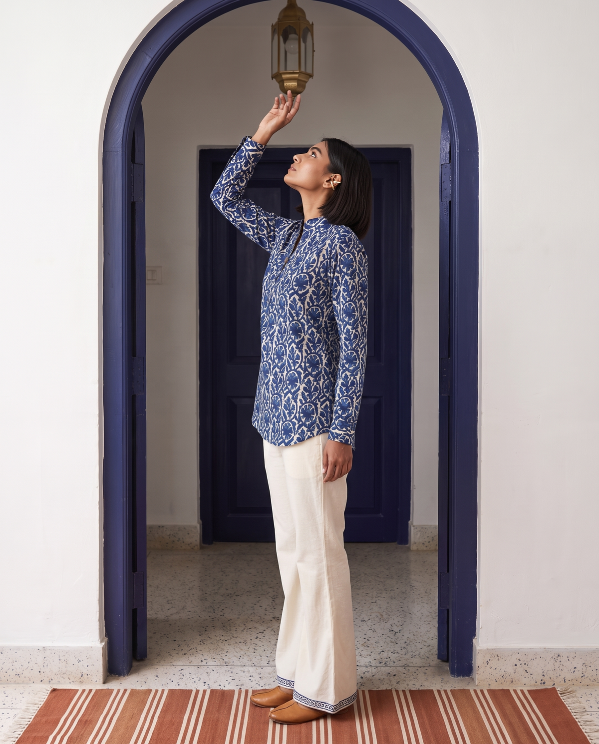 Indigo Anar - Handblock Print - Mens Pure Cotton Short Kurta