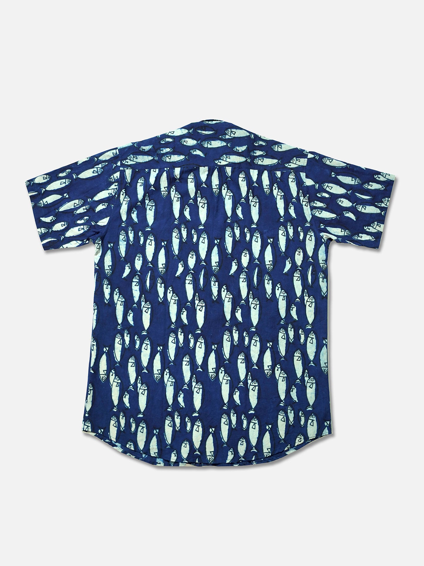 Indigo Fish - Handblock Print - Men’s Pure Cotton Regular Shirt