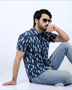 Indigo Fish - Handblock Print - Men’s Pure Cotton Regular Shirt