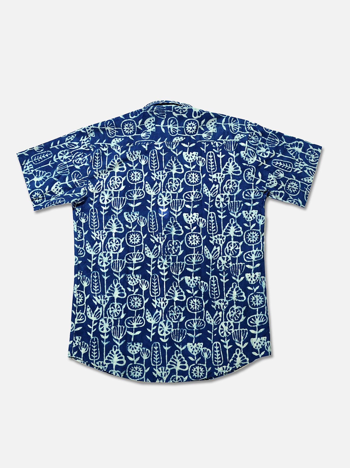 Indigo Folk Motifs - Handblock Print - Men’s Pure Cotton Regular Shirt