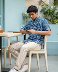 Indigo Folk Motifs - Handblock Print - Men’s Pure Cotton Regular Shirt